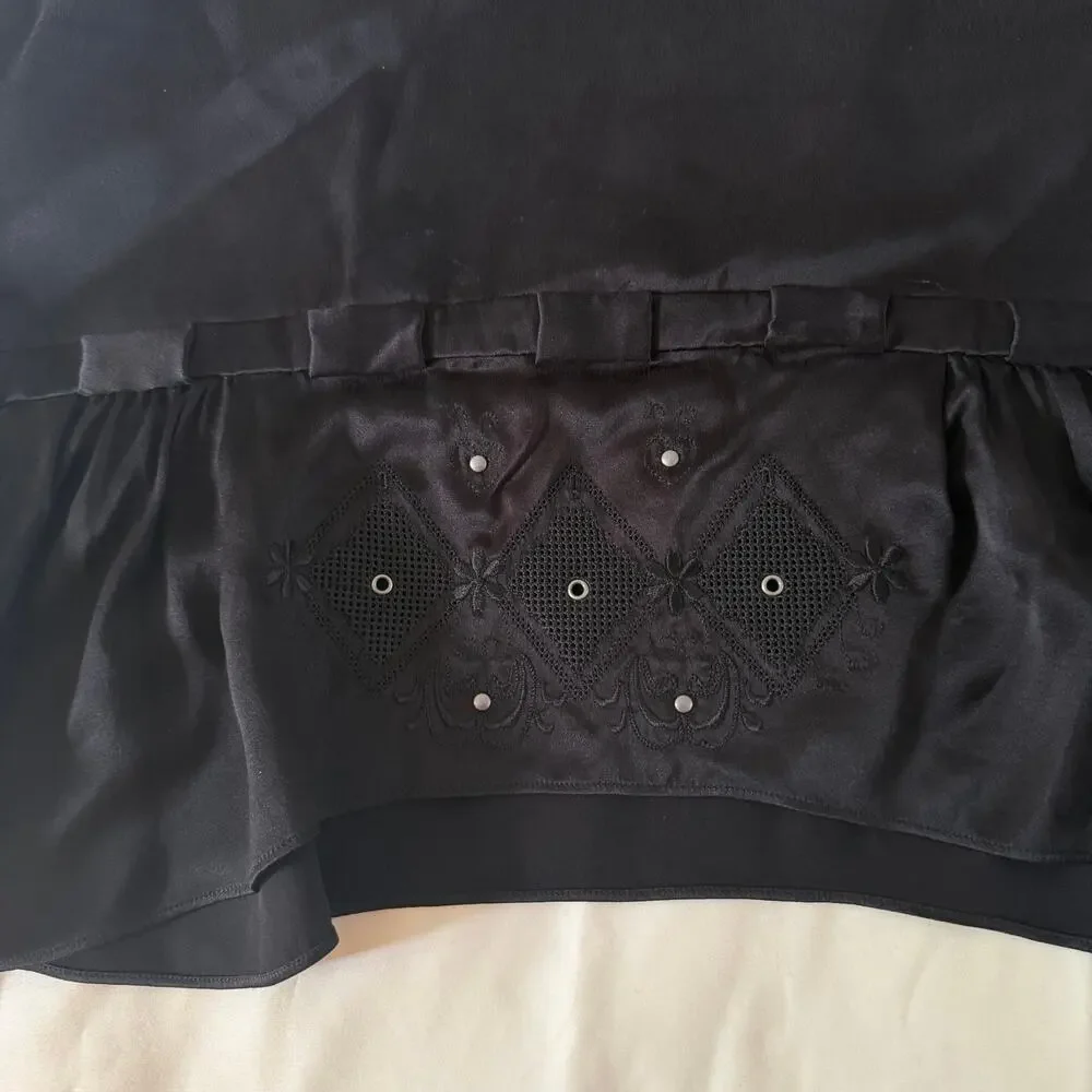 Coach Black Silk Mini Skirt 2 Floral Embroidered